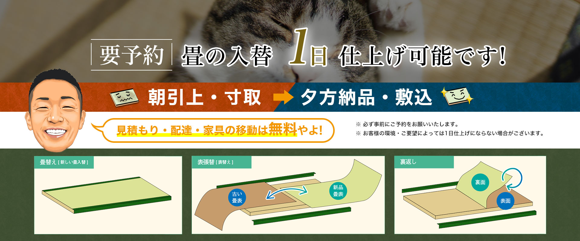 畳の入替 1日仕上げ可能 新調 表入替 裏返し